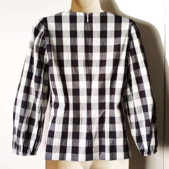 NWOT J Crew Puff Sleeve Top Oversized Gingham 0 Black White Plaid L2002 - Picture 3 of 11